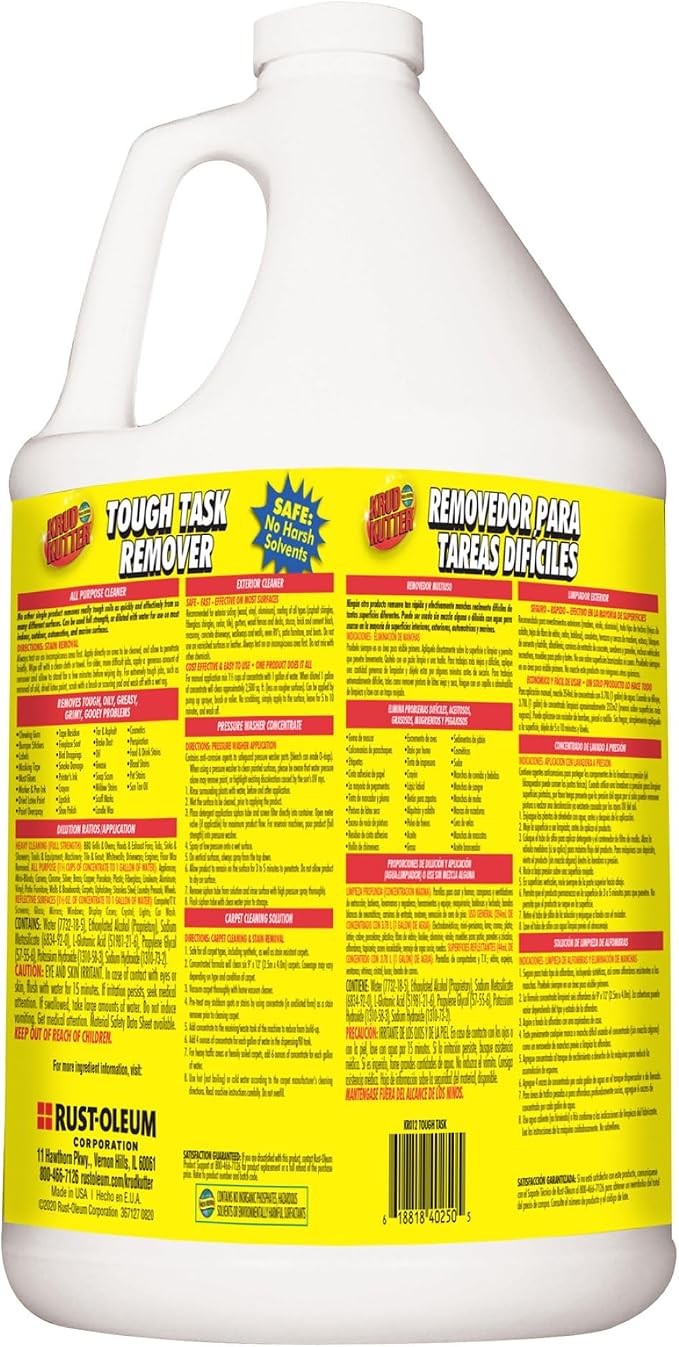 Krud Kutter Tough Task All Purpose Remover, 1 Gallon, Heavy Duty Cleaner for Adhesive, Grease and Tough Stains, Multi Surface Cleaning Solution for Floors, Walls, Tools and Equipment