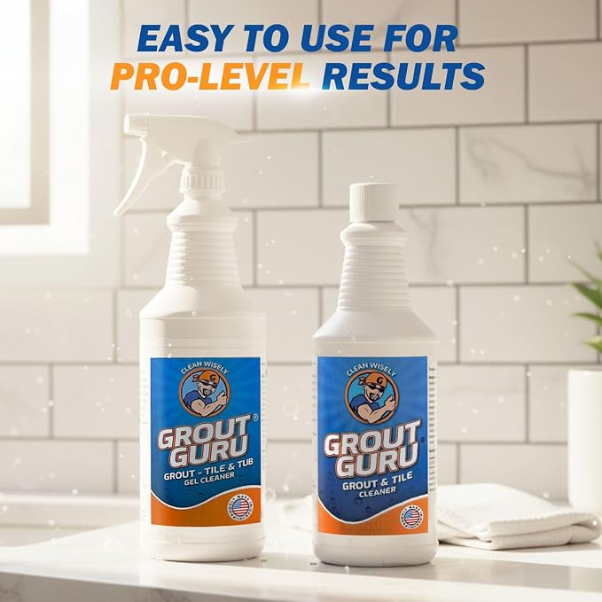 Professional Gel Grout Cleaner Spray, Heavy Duty Tile Grout Cleaner for Tub & Wall, Acid-Free Deep Cleaning Solution, Safe for Marble, Porcelain & Stone, Made in USA, 32 Oz