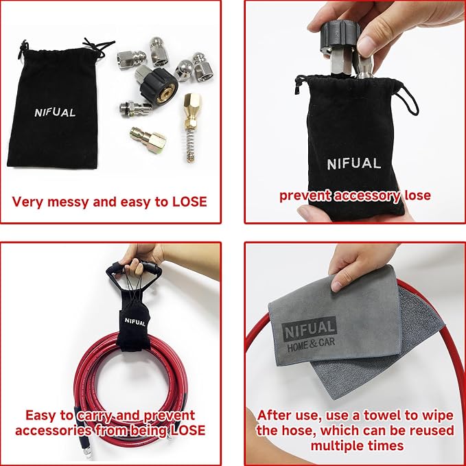 NIFUAL Sewer Jetter Kit for Pressure Washer,150FT 5800PSI Pressure Drain Cleaner 1/4 Inch NPT Corner Rotating and Button Hose Sewer Jetting Nozzle for Homeowners & DIYers (150FT)