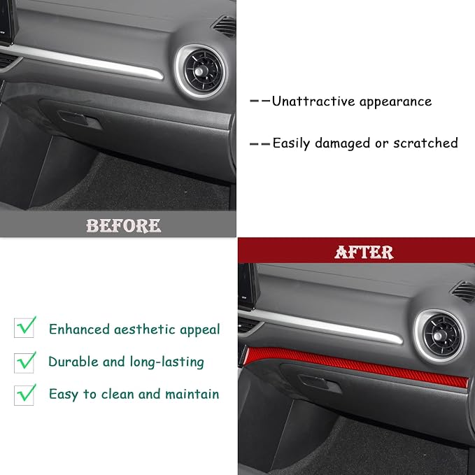 Red Real Carbon Fiber Trim for KIA Forte K3 Accessories | for 2019 2020 2021 2022 2023 2024 Co-Pilot Dashboard Cover Sticker Interior Thick Overlay Decal