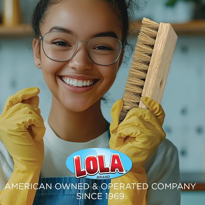 LOLA Deck Scrub Brush, 9" x 3.5" Head w/Natural Coco Bristles for Outdoor Cleaning, Removes Dirt & Grime from Patios, Decks, Grout, 1 Count