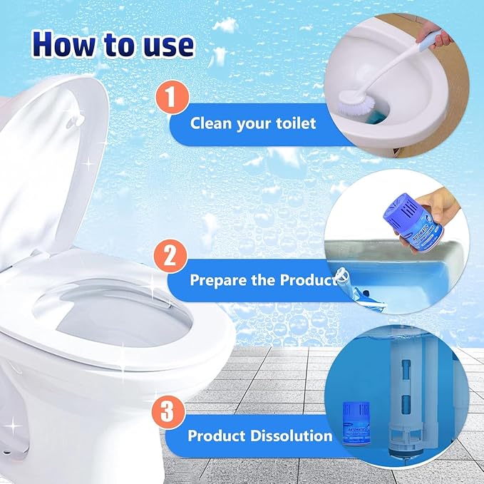 Automatic Toilet Bowl Cleaner Bottles, 3 Pack In-Tank Toilet Cleaner for Stain Build-Up Prevention, Blue Long-Lasting Toilet Tank Cleaner, Septic Safe, Fresh Scent, Up to 3 Months Each