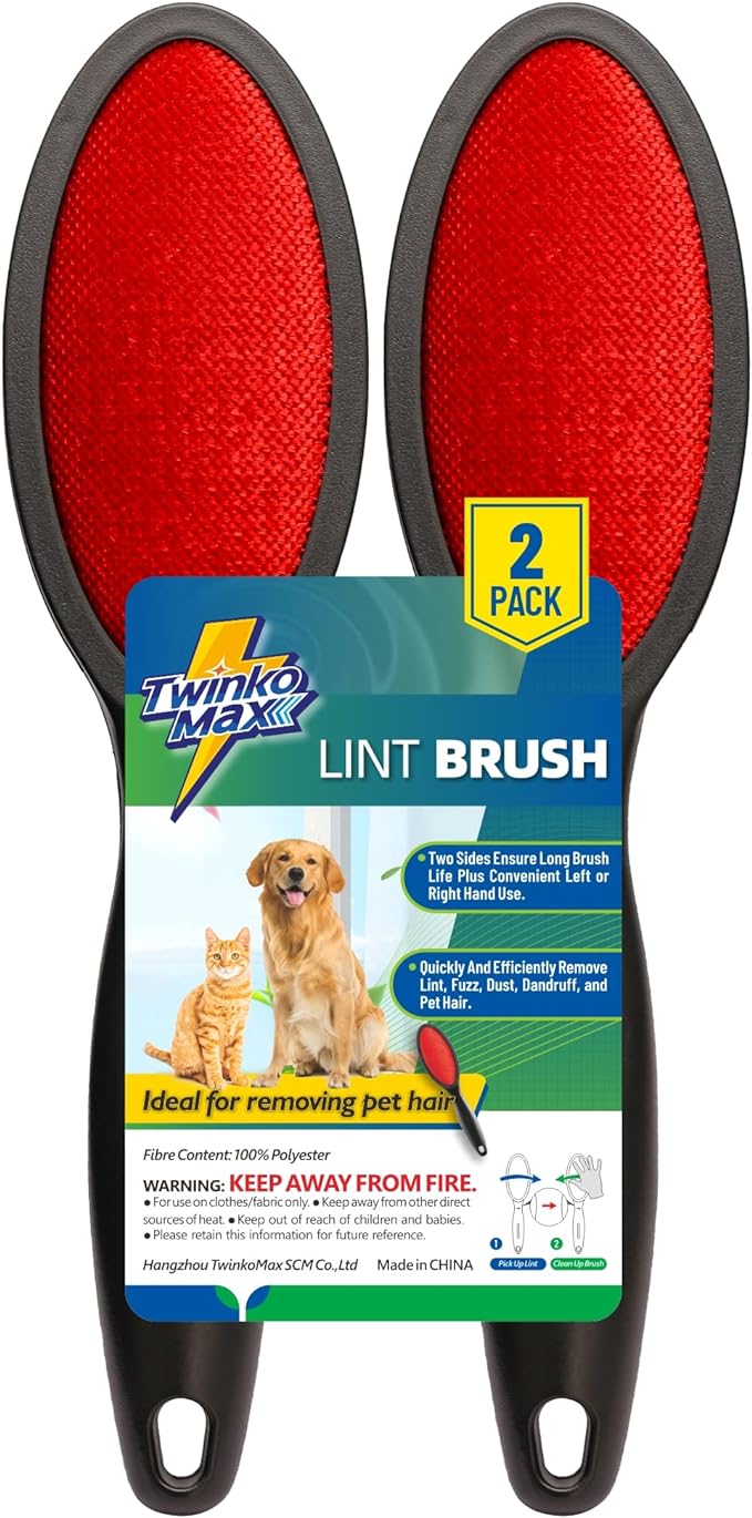 Twinko Max Lint Brush for Pet Hair, Reusable Lint Remover for Clothes | Double-Sided Head, Classic Velvet fabric, Ideal for Pet Hair Removal, Couch & bedding Cleaner, Dog & Cat Fur Removal
