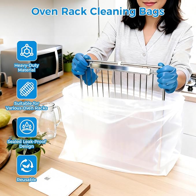 4 Pack Large Oven Grill Cleaning Bags（19.6''X27.5''）, Heavy Duty Oven Rack Cleaner Bags - No Messy Hands Reusable Soak-off Cleaning Kit for Grate & Grill Rack,No Cleaner Included