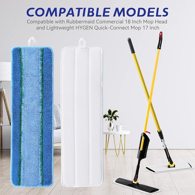 Upgraded Replacement Microfiber Mop Pads for Rubbermaid Commercial 18 Inch Mop 17 Inch Mop, Reusable Wet & Dry Commercial Cleaning Flat Mop System 18" 17" Refill Head for Multi-Surface Floor-2 Pack