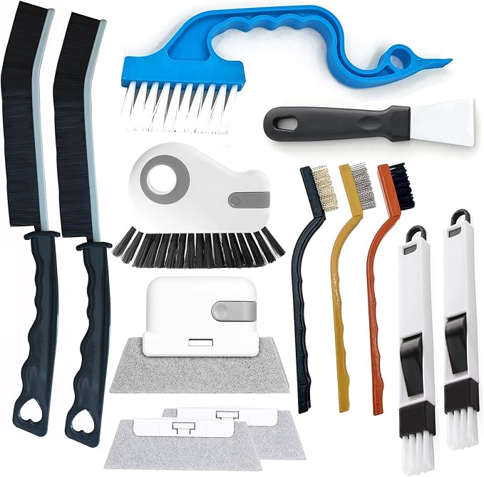 13Pcs Window Track Cleaning Tools - Sliding Door Track Cleaner Kit | Window Sill Cleaner for Door, Tile, Shutter, Corner, Grout, Sink