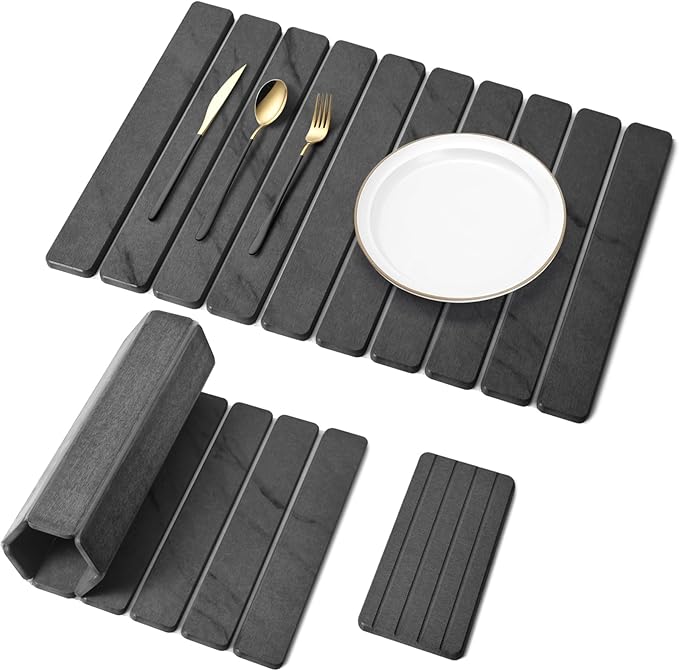 2 PCS Stone Dish Drying Mat for Kitchen Counter, 24"×16" Dark Gray, Fast Drying Collapsible Dish Drying Mat, Eco-Friendly Absorbent Diatomaceous Earth Mats for Match Countertop ( 24"×16" & 8"x4")
