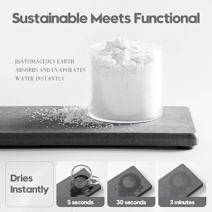 3PCS Water Absorbing Soap Dish Sponge Holder, Diatomite Stone Drying Tray Mat Sink Caddy for Kitchen Counter & Bathroom, Small Stone Bath Mat Faucet Accessories Organizer Protector,Dark Gray,9"x 3.5"