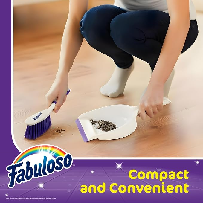 Fabuloso Brush and Dustpan Set Compact Hand Broom Floor Sweeper with Snap-Together Storage and Hanging Hole Quick Sweeping for Kitchen Bathroom Office and Car White and Purple Single Set