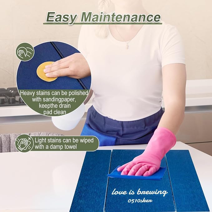 Dish Drying Mat Large Stone Dish Drying Mat For Kitchen Counter Collapsible Quick-Drying Sleek Diatomaceous Versatile Stone Drying Mats For Cups Dishes Bottles Marble (royalblue, 16"×19")