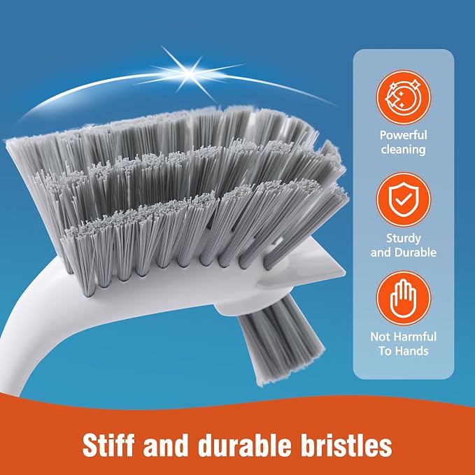 4 Pack Heavy-Duty Dish Scrub Brushes with Long Handle | Stiff Non-Scratch Bristles, Multi-Purpose Kitchen Cleaning Brushes for Pots, Pans, Bottles, Deep Cleaning