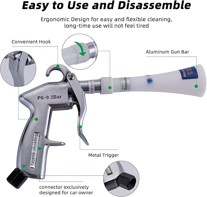 GOCCIDA Tornado Dry Cleaning Gun Interior Air Blow Gun for Car Detailing | Car Detailing Kit Interior Cleaner,Car Detailing Tools for Car Quickly Blasts Dirt and Dust with Nozzle and Dusting Brush