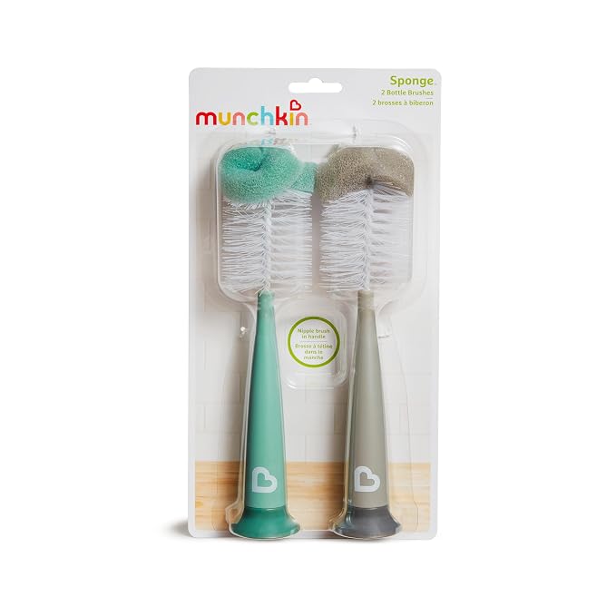 Munchkin Sponge Bottle Brush, Grey/Sage, 2 Count (Pack of 1)