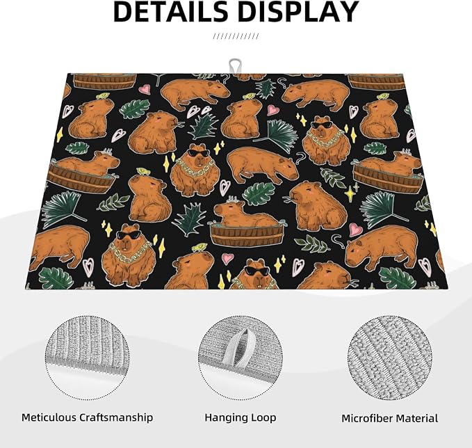 Capybara Dish Drying Mat for Kitchen Counter Cute Kitchen Mat Microfiber Kitchen Countertop Absorbent Reversible Drainer Rack Pad Dish Drying Mat 18 x 24 Inch