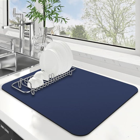 WISELIFE Dish Drying Mat Super Absorbent Drying Mat Large Dish Drying Mats for Kitchen Counter Easy Clean Dish Mat Kitchen Drying Mat15"x 18" Classic Blue