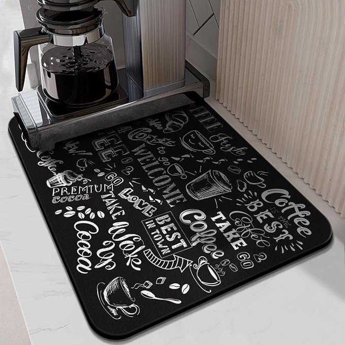 Absorbent Hide Stain Anti-Slip Coffee Bar Mat, 24inx18in, Fit Under Coffee Machine, Dish Drying Mat for Kitchen Countertops