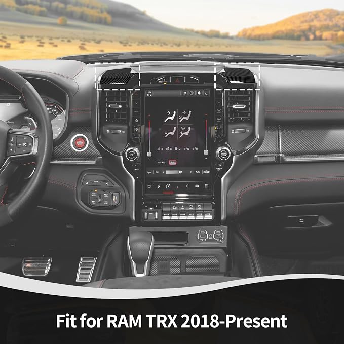 for RAM TRX Center Dashboard Storage Bin Trim Cover Fit for RAM TRX 2018-Present Black Carbon Fiber Interior Accessories