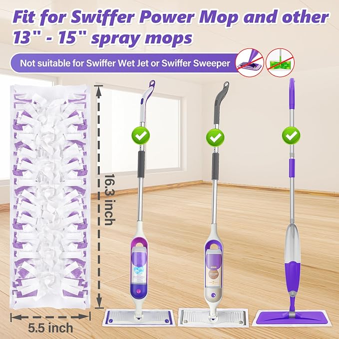 Mop Pads Refills for Swiffer PowerMop: 30 Pcs Disposable Pad | Wet Dry Use, 10-Layer Design, for 13" - 15" spray mops, Tile Hardwood Multi-Surface Floor Cleaning
