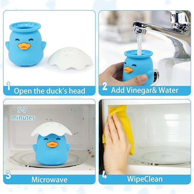 NEW Microwave Steam Cleaner, Duck Microwave Cleaner, Just Add Vinegar and Water, Cut Cleaning Time by Half, Kitchen Gifts Accessories Gadgets (Blue)