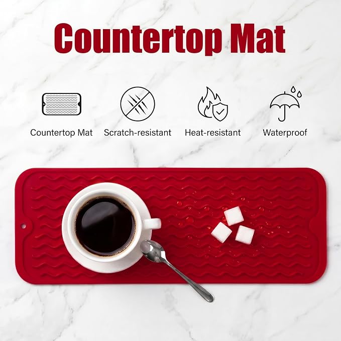 MicoYang Silicone Dish Drying Mat for Multiple Usage,Easy clean,Eco-friendly,Heat-resistant Silicone Mat for Kitchen Counter,Sink,Bar,Bottle,or Cup Red M 17 inches x 6 inches