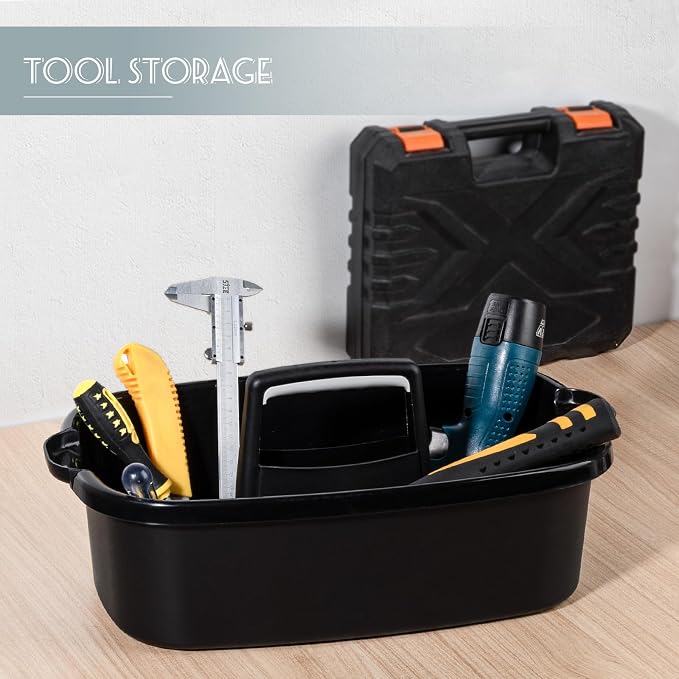 Large Cleaning Supplies Caddy Portable Shower Caddy Basket Black 2 Pack | Sturdy Supply Organizer with Handle Plastic Bucket Tool Storage for Bathroom Bedroom Kitchen Garden College Dorm Essentials