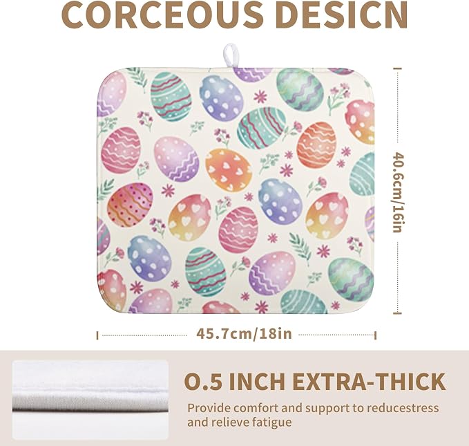 Easter Dish Drying Mat for Kitchen Counter Easter Spring Colorful Eggs Floral Drying Mats Absorbent Reversible Microfiber Washable Draining Pad Washable Dry Mat 16x18 Inch