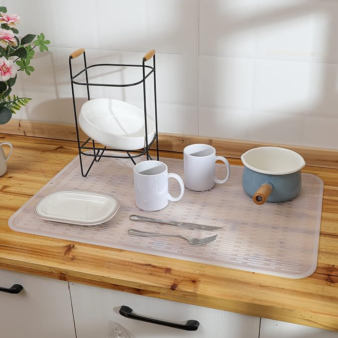 MicoYang Silicone Dish Drying Mat for Multiple Usage,Easy clean,Eco-friendly,Heat-resistant Silicone Mat for Kitchen Counter or Sink,Refrigerator or Drawer Liner Translucent 3XL 28 inches x 18 inches