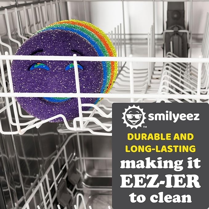 Smilyeez Scrub Moji Duo Scrubbing Sponge (Set of 3) Dual-Sided Scrub Sponges Multipurpose Sponge Scratch-Free Stain and Odor Resistant