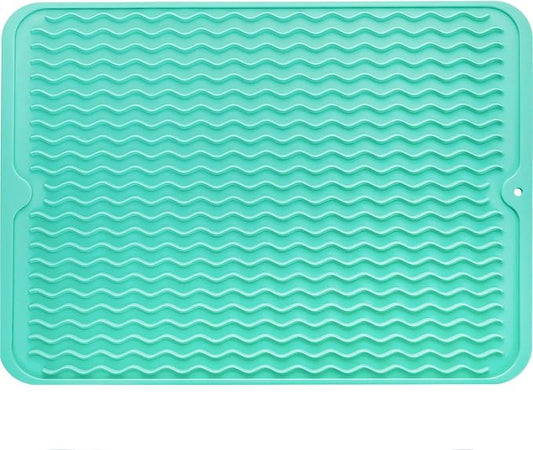 MicoYang Silicone Dish Drying Mat — Quick-Dry Ridges Counter & Sink Pad, Heat-Resistant Trivet to 450°F, Non-Slip & Dishwasher Safe, Roll-Up Storage, 18 Colors & 9 Sizes (Mint, 16"×12")