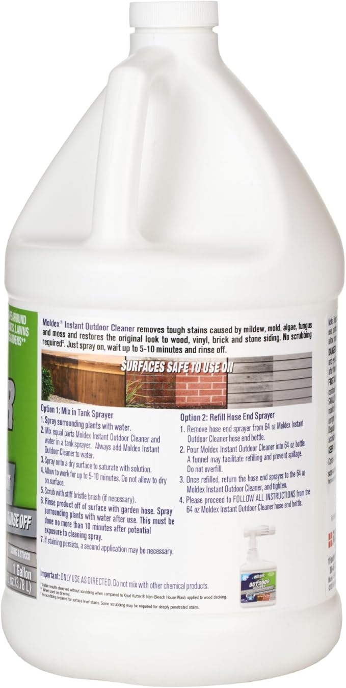 Moldex® Instant Outdoor Cleaner Concentrate with Bleach, 1 Gallon – Fast Acting Solution for Mold and Mildew Stains on Siding, Decks, Fences and Exterior Surfaces