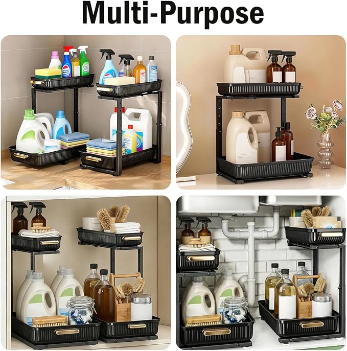 ARSTPEOE Under Sink Organizer - 2 Packs Multi-Purpose Pull-Out Storage Organizers, Slide out Pull out Cabinet Organizer Shelf, Storage for Kitchen Bathroom