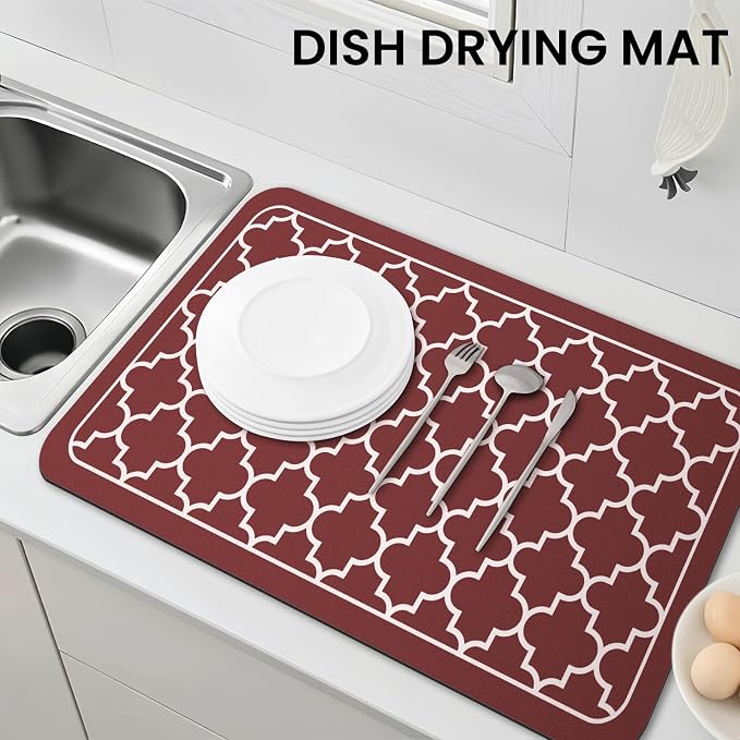 WISELIFE Dish Drying Mat Super Absorbent Drying Mat Large Dish Drying Mats for Kitchen Counter Easy Clean Dish Mat Kitchen Drying Mat18"x 28" Stylish Red