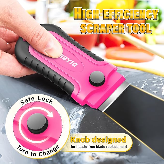 DIYSELF 2 Pack Razor Scrapers with 30 Extra Razor Blades, Stove Top Cleaner | Stove Top Cleaner for Glass Cooktops, Ovens, Windows and Metal, Razor Blade Scrapers for Labels, Decals, Glue and Grime