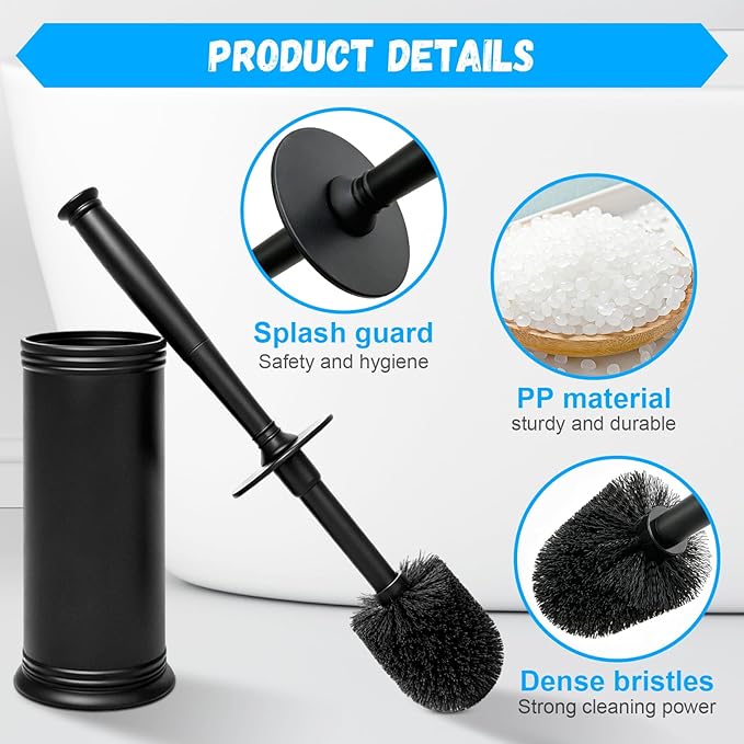 AONEZ Plastic Toilet Brush, Toilet Brush and Holder Set with Long Handle, Covered Holder and Hard Bristles, Toilet Cleaner Brush for Bathroom and Toilet Cleaning