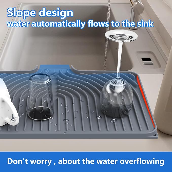 Dish drying mats for kitchen counter,18"×12"Silicone Self-Draining mat | Various sizes and colors,Self-Draining Slope Structure,Enabling faster drying,Heat-Resistant,Easy to clean,Food-grade