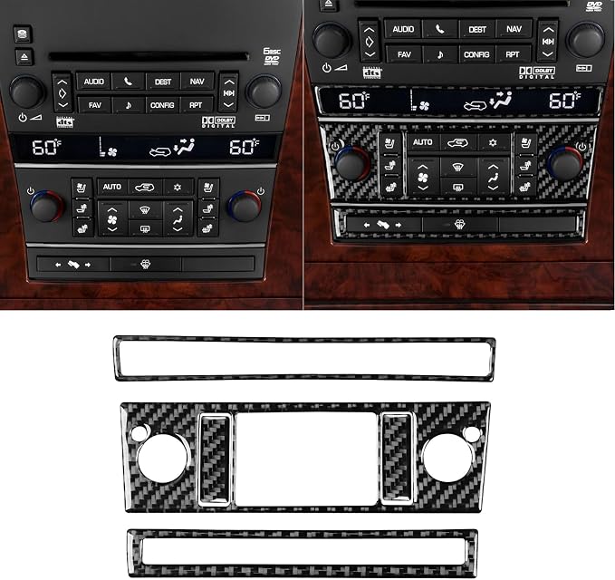 Fit for Cadillac Escalade ESV 2007-2014 / EXT Hybrid 2009-2013 | Central Console A C Control Panel Set Real Carbon FiberCompatible with Decorations | Accessories | Stickers | Self-adhesive