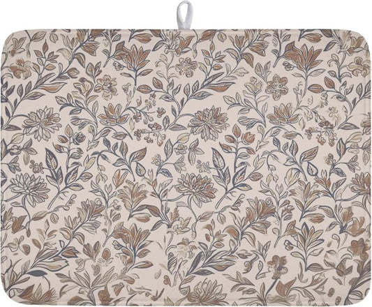 Vintage Floral Dish Drying Mat for Kitchen Counter Brown Antique Flower Microfiber Dish Drainer Mat Rustic Neutral Absorbent Washable Drying Pad Extra Large 18"x24"