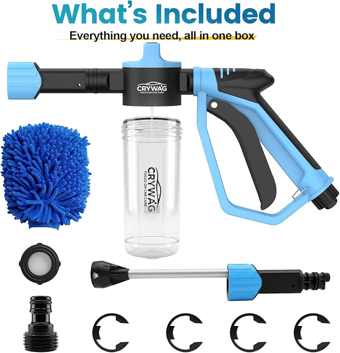 Car Wash Foam Gun for Garden Hose, with Microfiber Wash Mitt, Foam Sprayer | 3 spray modes & 50% higher water Pressure foam cannon kit, no pressure washer, for Cars, Trucks, RVs, Motorcycles, Pet