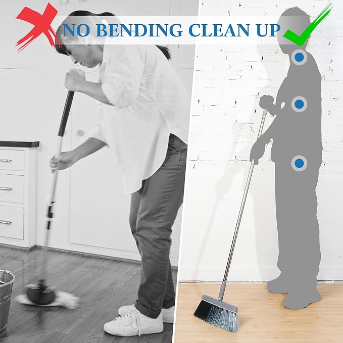 Nosiny 6 Broom and Dustpan Set with 48 Inches Long Handle with Stand up Dustpan Combo Set Large Size and Stiff Broom Dust Pan for Office Kitchen Lobby Floor Use