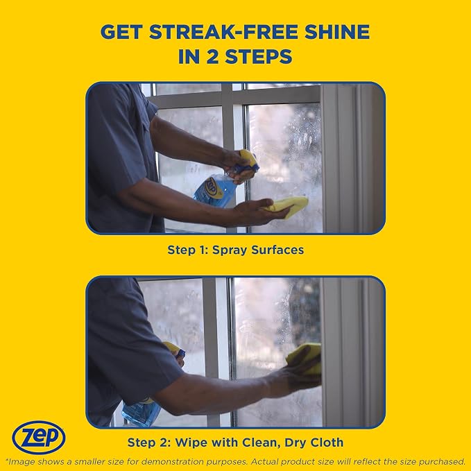 Zep Streak-Free Glass Cleaner - 1 Gallon (Case of 2) ZU11201282- Professional Grade Formula that Cleans Dirt, Fingerprints, Grime, Smoke Haze, and Toothpaste on Windows, Mirrors, and Other Glass