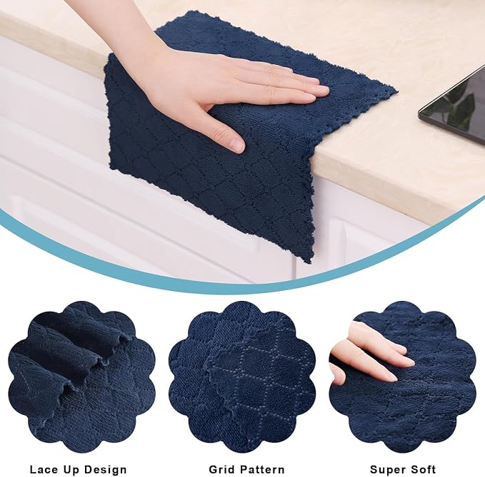 Homaxy 18 Pack Kitchen Dish Cloths (10 x 10 Inches, Navy Blue), Super Soft and Absorbent Coral Velvet Dish Towels, Nonstick Oil Fast Drying Microfiber Cleaning Cloth, No Lint Household Dishcloths