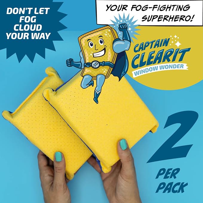 JJ KENT Captain Clearit Window Cleaner Sponge for Windshields, 2 Pack | Car window cleaner tool, non-scratch sponge for fog, steam, condensation, mirrors, glass, boats and bathroom surfaces