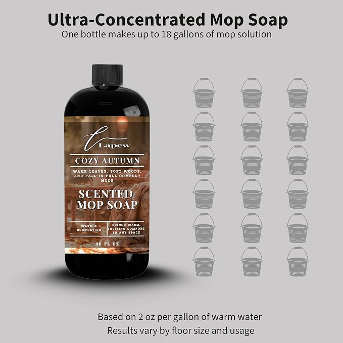 Lapew Cozy Autumn Scented Mop Soap - Luxury Floor Cleaner Concentrate for Mopping Tile, Laminate, Vinyl & Hardwood | Streak-Free, Low-Foam | 36 oz