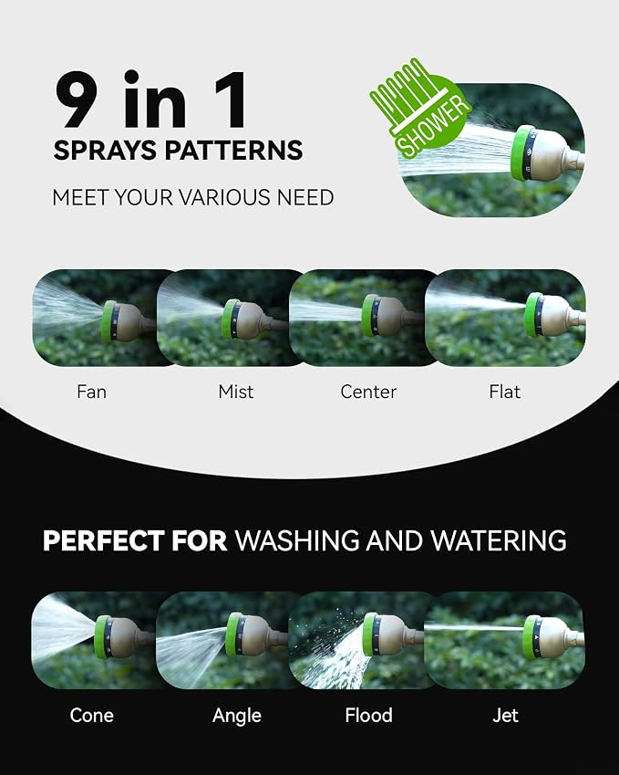 RAINPOINT Watering Wand For Garden Hose, 16 Inch Metal Hose Nozzle Wand with 9 Spray Patterns, Long Hose Sprayer For Hanging Baskets, Shrubs,Lawn