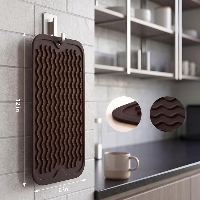 MicoYang Silicone Dish Drying Mat for Multiple Usage,Easy clean,Eco-friendly,Heat-resistant Silicone Mat for Kitchen Counter or Sink,Refrigerator or Drawer Liner Coffee S 12 inches x 6 inches