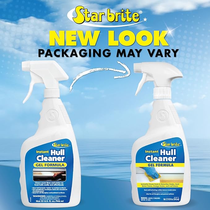STAR BRITE Instant Hull Cleaner - 32 Oz Gel Spray - Easily Remove Stains,Scum Lines & Grime on Boat Hulls,Fiberglass,Plastic & Painted Surfaces - Easy to Use Formula (096132),(Pack of 2)