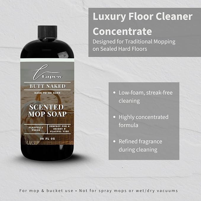 Lapew Butt Naked Scented Mop Soap - Luxury Floor Cleaner Concentrate for Mopping Tile, Laminate, Vinyl & Hardwood | Streak-Free, Low-Foam | 36 oz