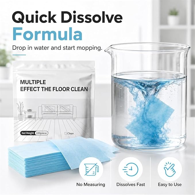 Multi-Surface Floor Cleaner Tablet, 100 Piece Upgraded Floor Cleaning Solution Tablets, for Hardwood, Tile, Laminate & More（Blue）