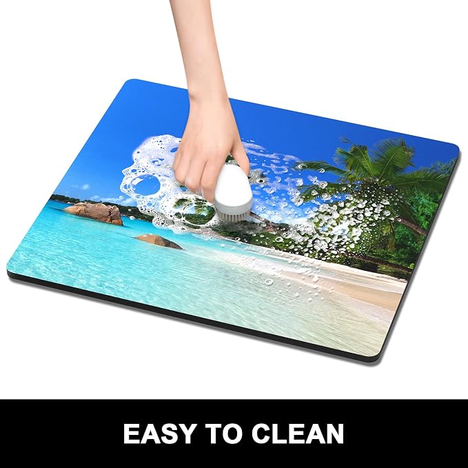 Rnivvi Dish Drying Mat for Kitchen Counter, 16 x 18" Cute Absorbent Heat Resistant Drying Pad with Non-slip Rubber, Coffee Bar Mats for Coffee Machine Dish Rack Kitchen Decor Accessories, Beach
