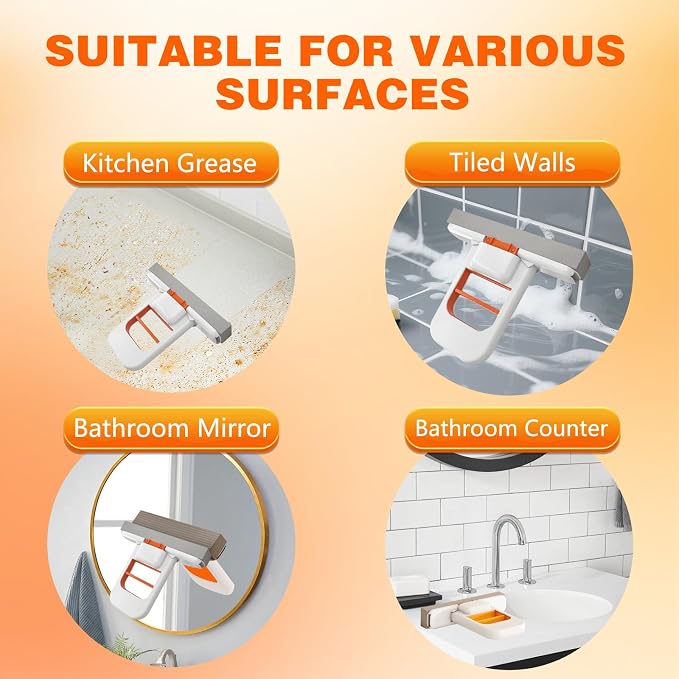 Self Squeezing Mini Mop, Wet and Dry Use Cleaning System, Orange Small Sponge Mop,Foldable Desktop Mop, One-Hand Squeeze Handle and Replaceable Head (2Pcs)